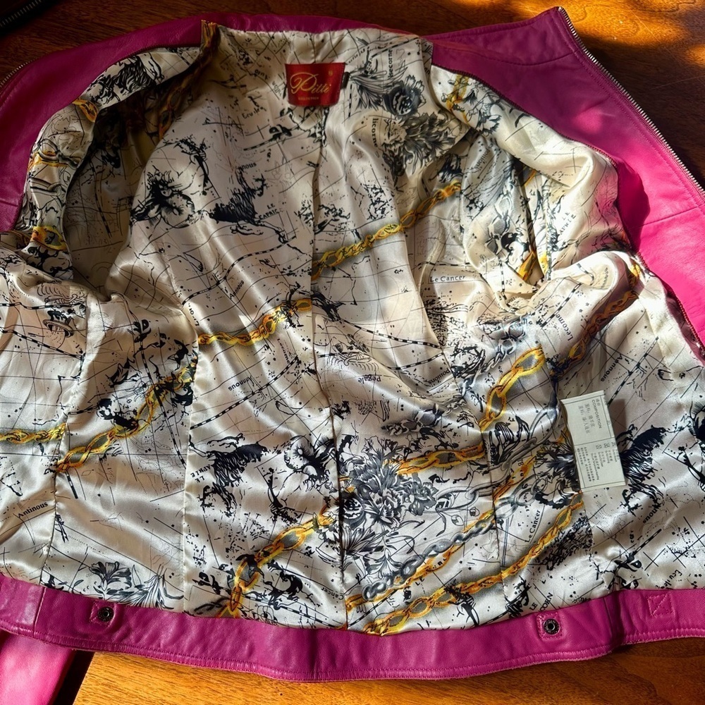 Pitti Collection Women’s Bright Pink All Leather Jacket Italian Size 40 EUC! - Picture 10 of 12
